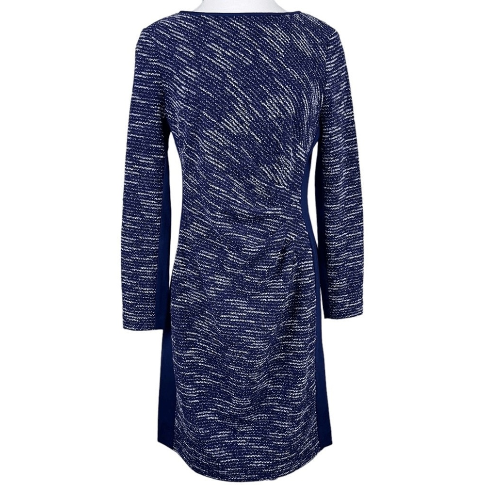 Lauren Ralph Lauren Sweater Dress Womens Size 10 Navy Tweed Ruched Stretch